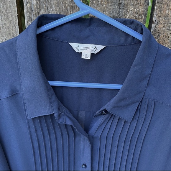 Nanette Lepore Navy Blue Pintuck Pleat Flutter Sleeve Button Down Dress Sz 12 - Picture 3 of 14